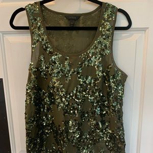 J.Crew 100% Cotton Olive green sequin tank.
